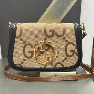 GG Monogram Canvas Crossbody Bag in Beige and Brown